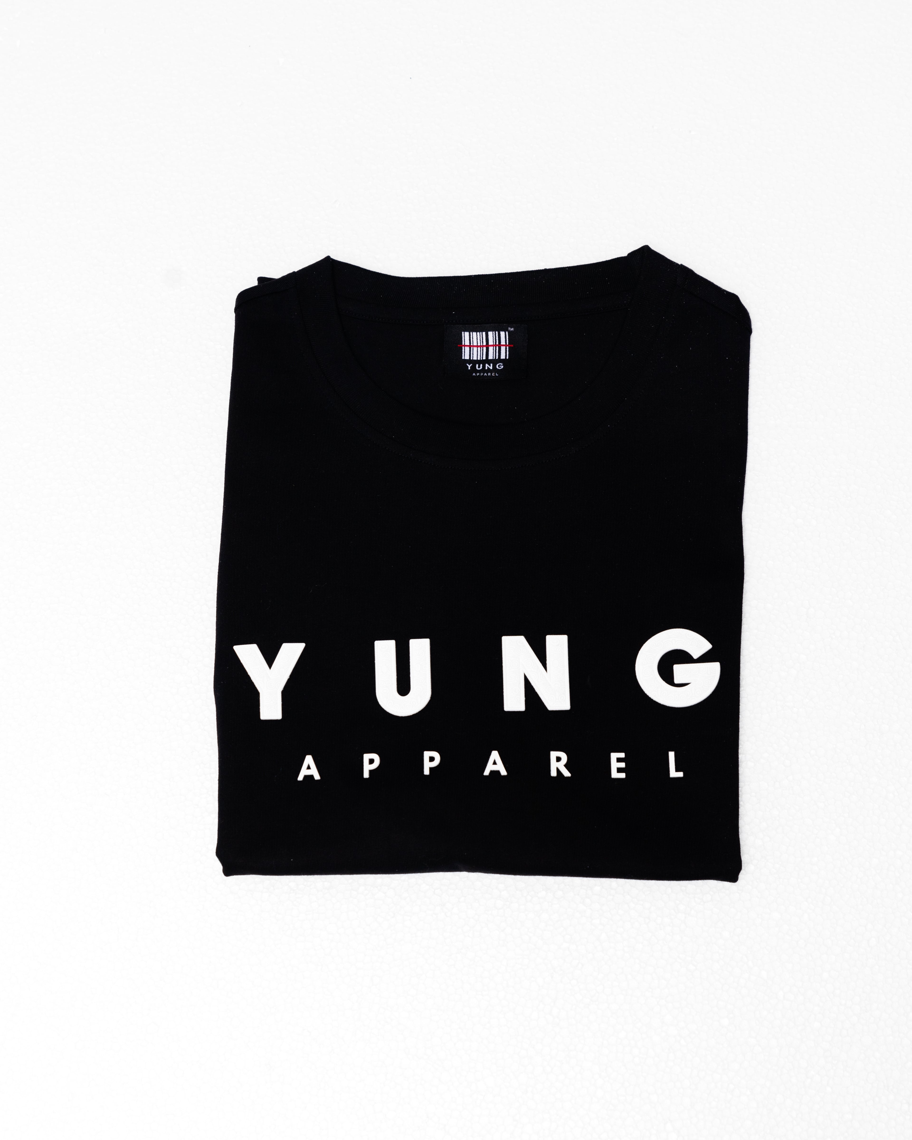 Black t-shirt with 'YUNG APPAREL' text on a white background
Streetwear South Africa