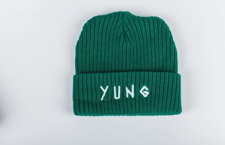 Green beanie with 'YUNG' text on a white background
Streetwear South Africa