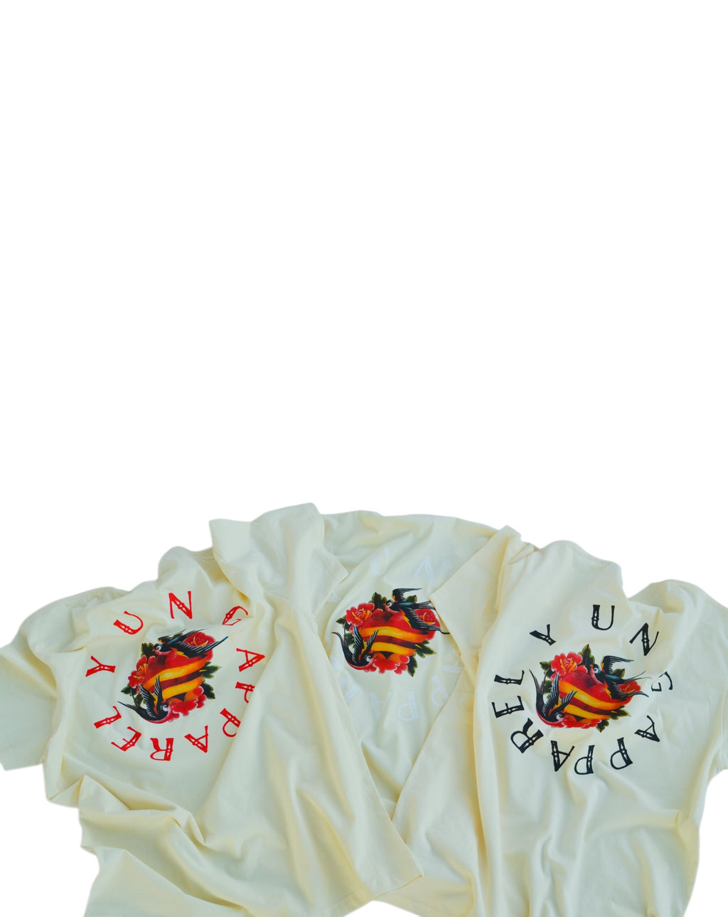YUNG Love Birds cream White t-shirt with colorful graphics and text on a white background
Streetwear South Africa