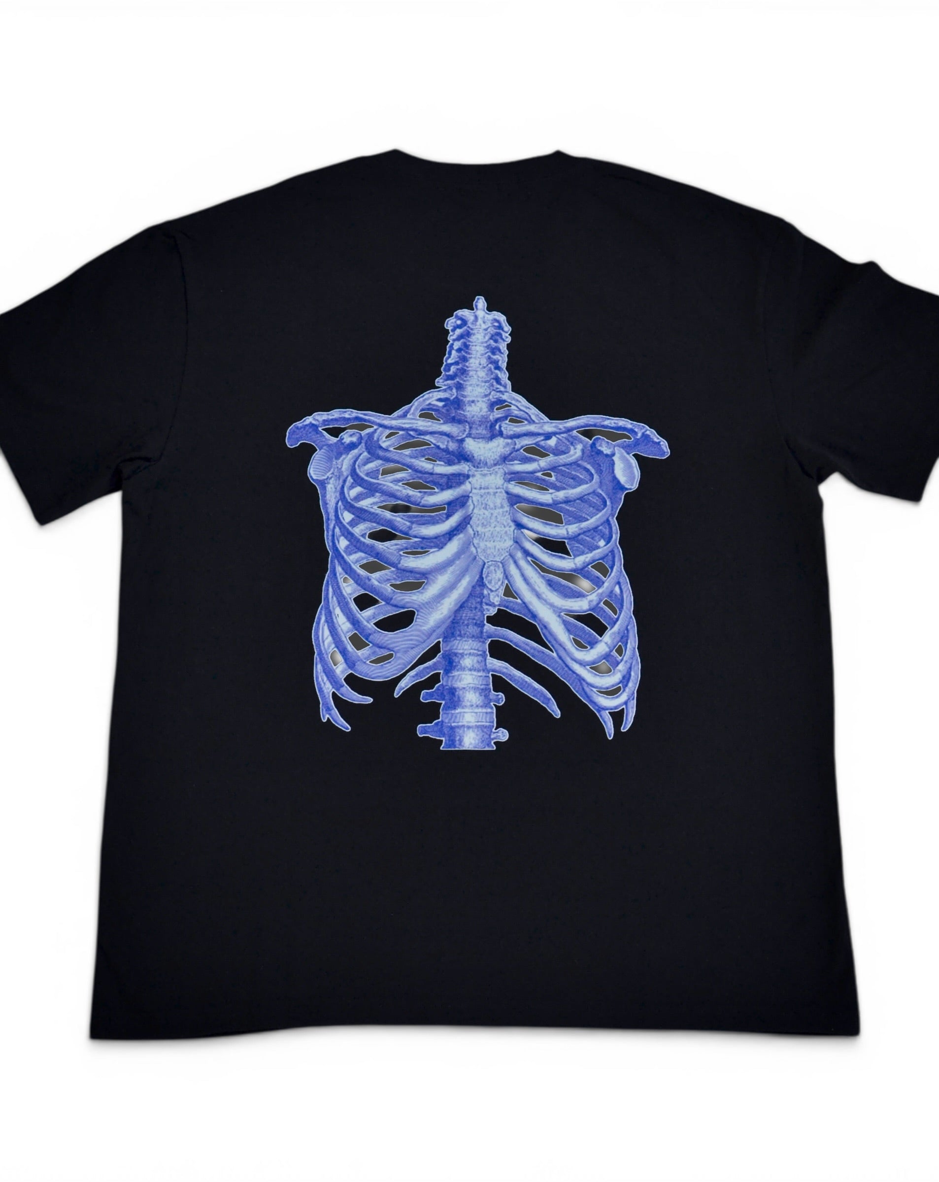 YUNG Black Skeleton t-shirt with blue ribcage design on a white background
Streetwear South Africa
