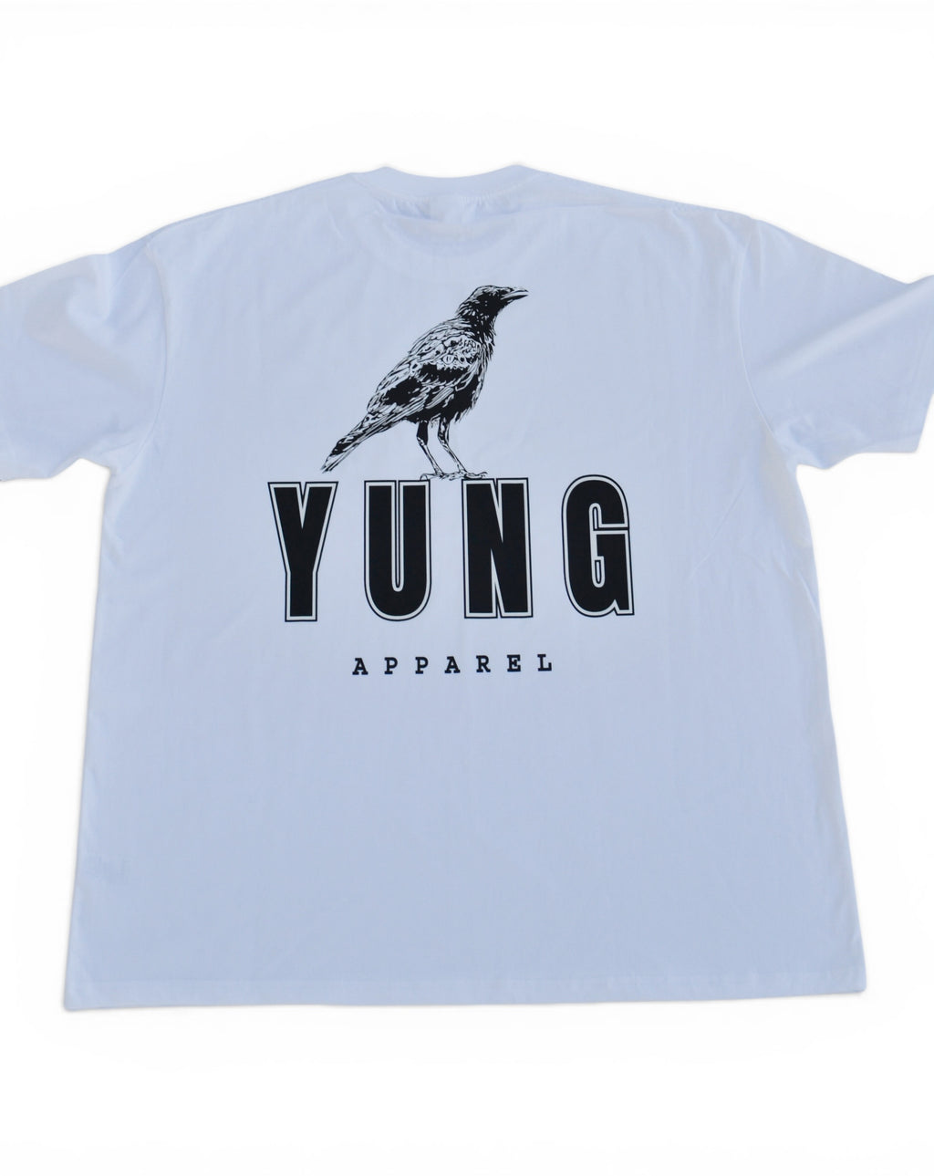 YUNG t-shirt with a black bird graphic and 'YUNG APPAREL' text on a white background
Streetwear South Africa