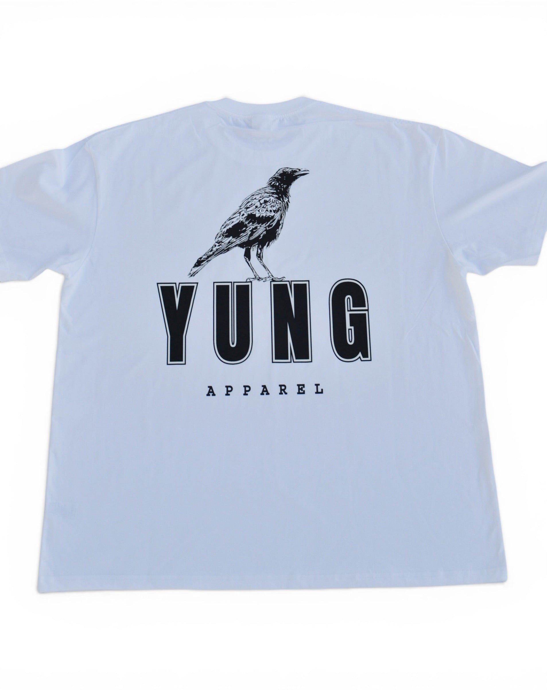 YUNG t-shirt with a black bird graphic and 'YUNG APPAREL' text on a white background
Streetwear South Africa