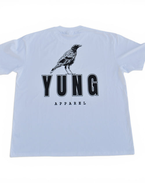 YUNG t-shirt with a black bird graphic and 'YUNG APPAREL' text on a white background
Streetwear South Africa
