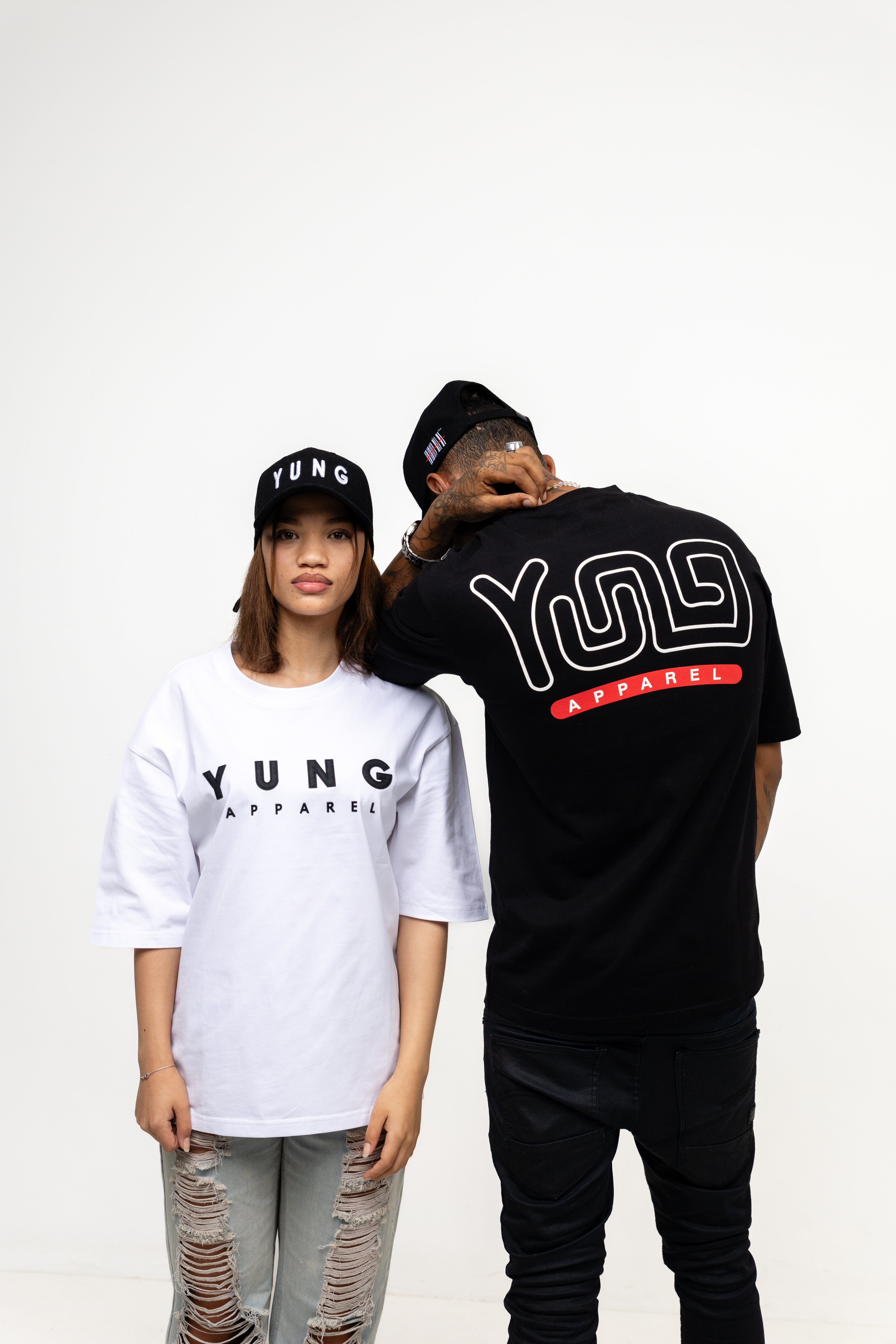 Two people wearing 'YUNG' branded clothing on a white background
Streetwear South Africa