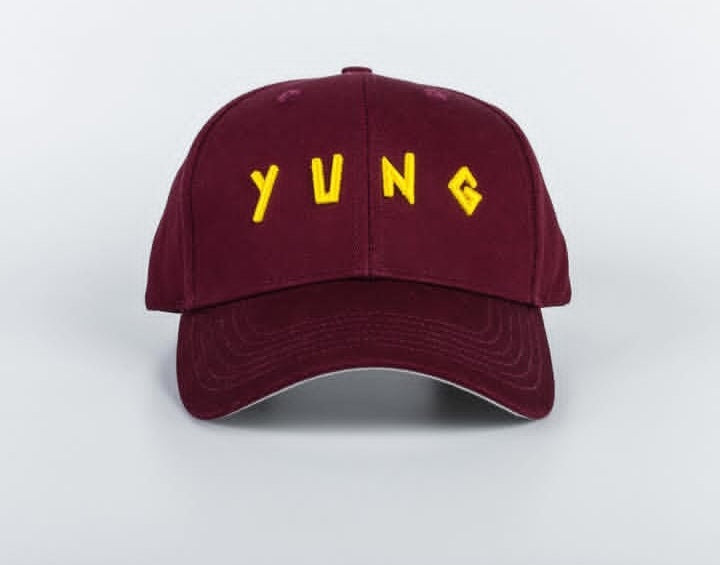 Maroon cap with 'YUNG' in yellow on a light gray background
Streetwear South Africa