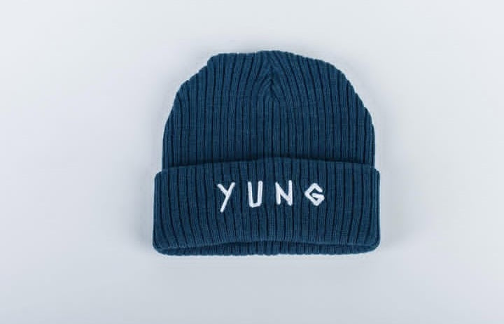 Navy Blue beanie with 'YUNG' text on a light gray background
South Africa Streetwear