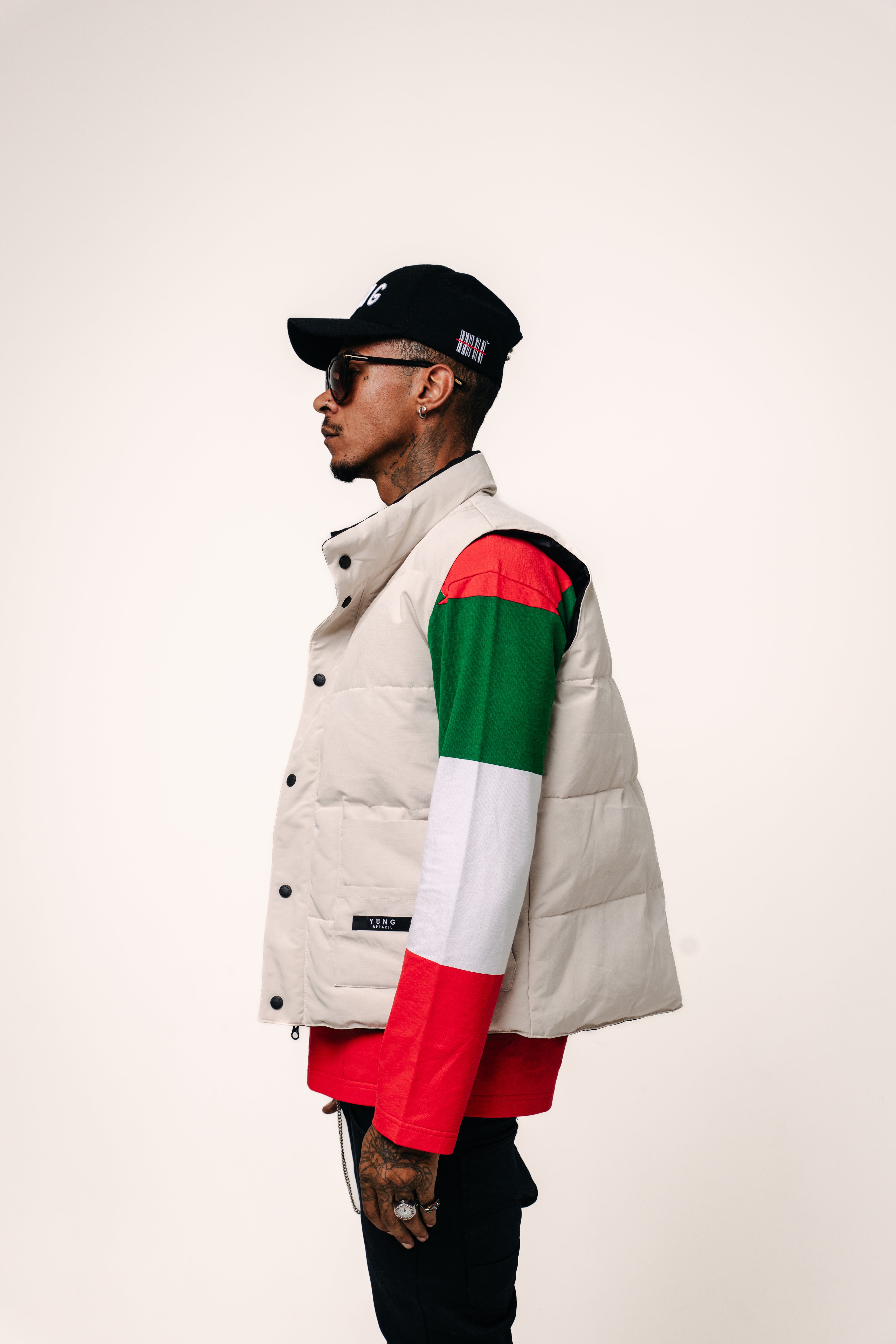 Person wearing a colorful jacket with a white background
Streetwear South Africa